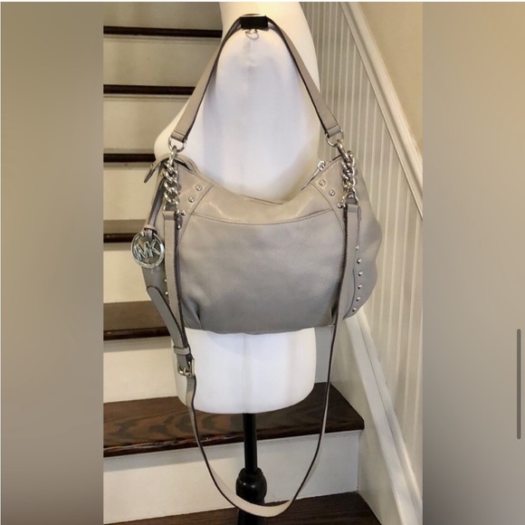 MICHAEL KORS Grey Leather Satchel Crossbody Bag With Silver Studs and Rivets - Picture 4 of 15
